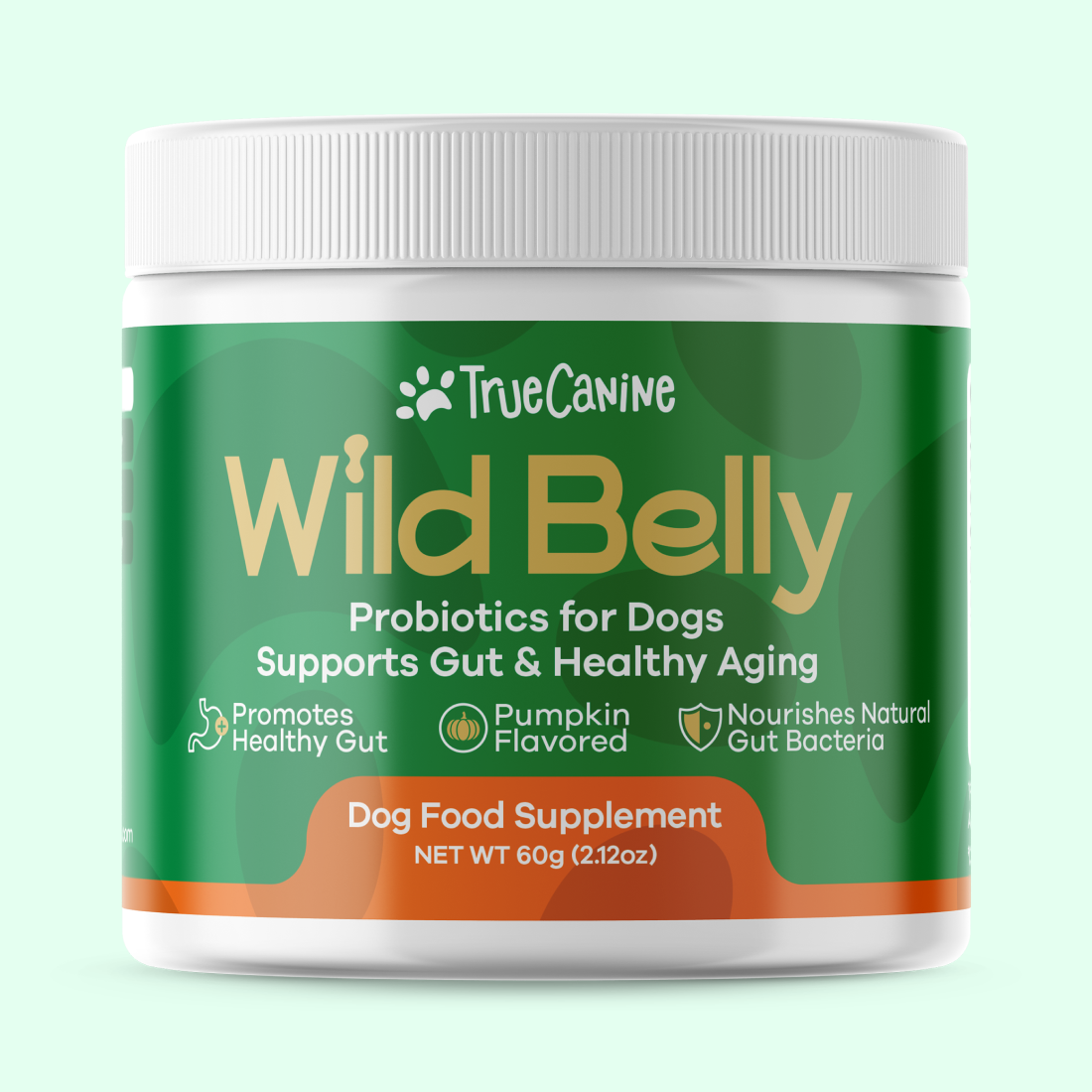 Wild Belly pumpkin-flavored dog probiotic powder jars by TrueCanine